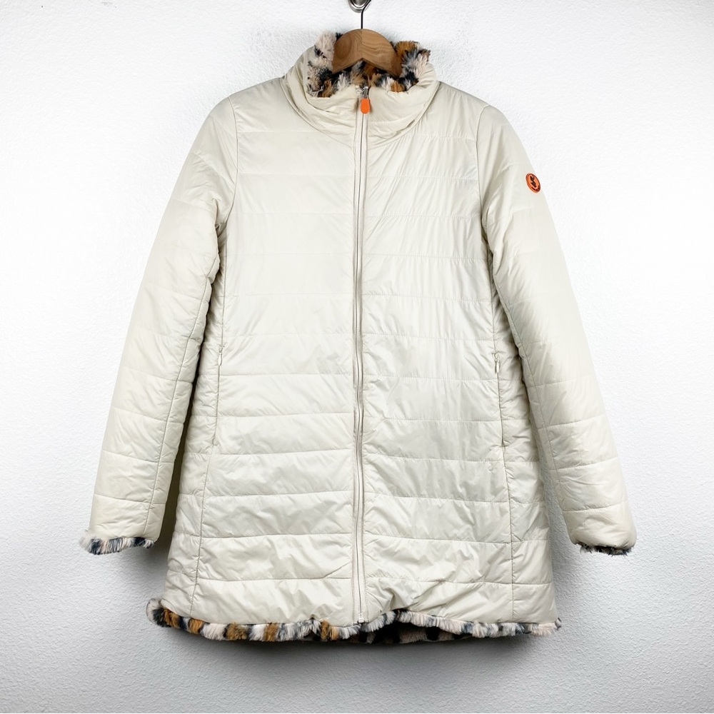 Save the Duck Reversible Parka with Leopard Print Faux Fur Size XS